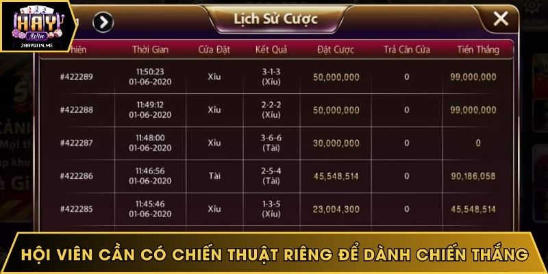 Hội viên cần có chiến thuật riêng để dành chiến thắng
