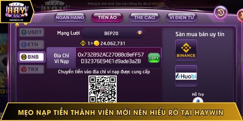 Mẹo nạp tiền thành viên mới nên hiểu rõ tại Haywin 