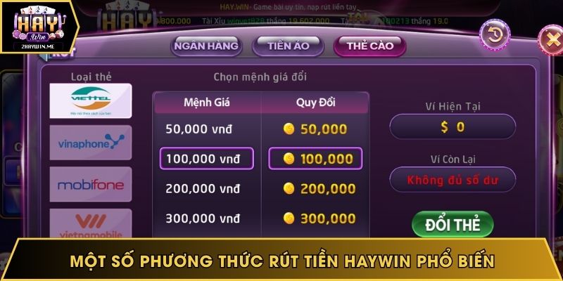 Một số phương thức rút tiền Haywin phổ biến