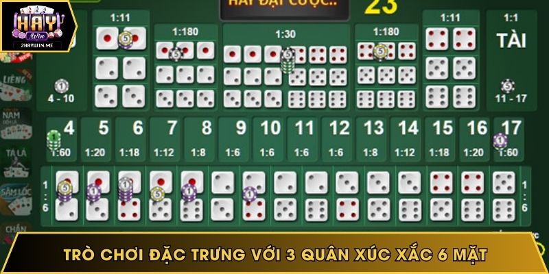 Trò chơi đặc trưng với 3 quân xúc xắc 6 mặt